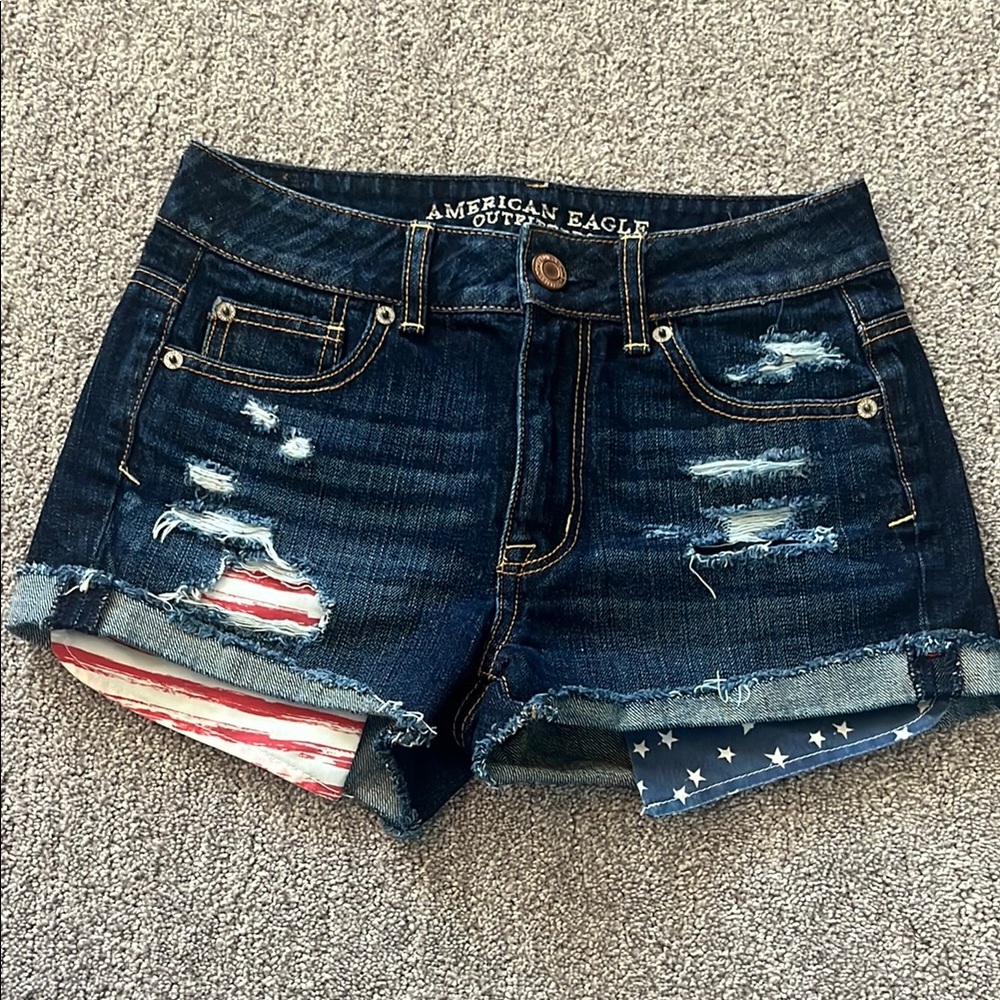 American Eagle Outfitters Women's Distressed Denim Shorts - Blue